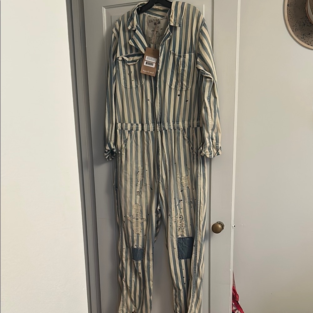 Striped Jumpsuit with Patchwork
